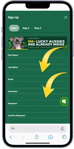 Clean signup form at Fair Go Casino with email and password