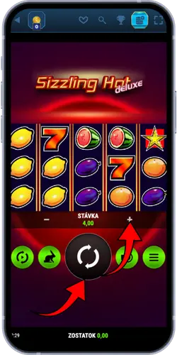 Sizzling Hot Deluxe slot – herný plán s ovocnými symbolmi a sedmičkou