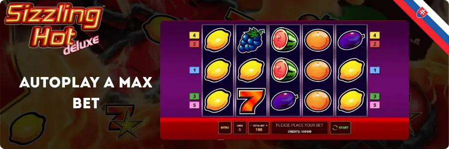 Sizzling Hot Deluxe – funkcia Autoplay a Max Bet 100 na hernom pláne