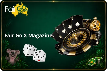 Fair Go X Magazine showing cards and a roulette wheel