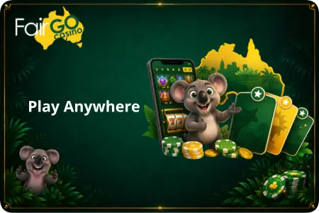 Mobile gaming interface for Fair Go Casino featuring a koala